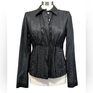 Vintage Tahari Jacket black nylon with metallic lined pleated size small petite